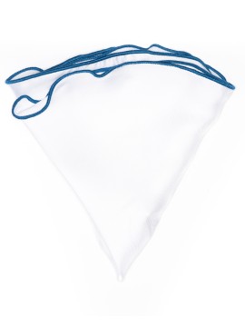 White Silk/French Blue Trim Silk Pocket Circle